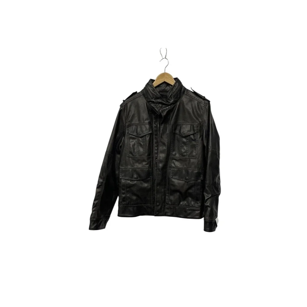 Levi's 🔥Black Faux Leather‎ Varsity Bomber 🎱Jacket Preppy Grunge Moto -S $110